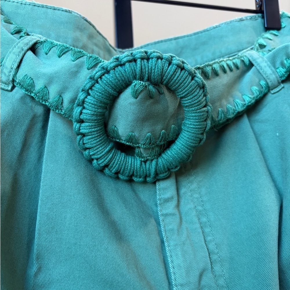 Farm Rio: Green Twill Pleated Wide Pants - Picture 5 of 11